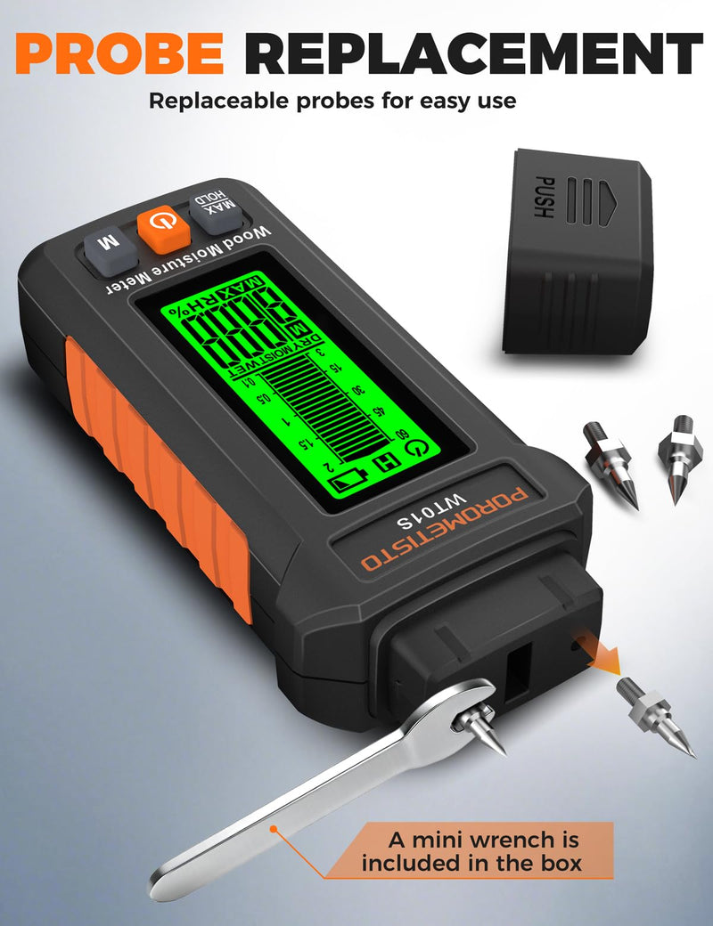 [Australia - AusPower] - 5 in 1 Moisture Meter, POROMETISTO 5 Modes Wood Moisture Meter with Three-Color Backlight, Data Hold & Max Measurement, Ideal for Wood (Oak/Pine/Walnut) and Building Materials 
