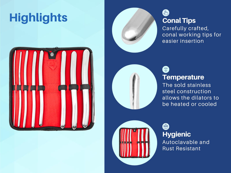 [Australia - AusPower] - 8 Hegar Dilator Sounds Set, 7.5 Inch Double Ended, Stainless Steel, Temperature Control, Autoclavable, Compact Storage Case, Sizes 1mm to 16mm 