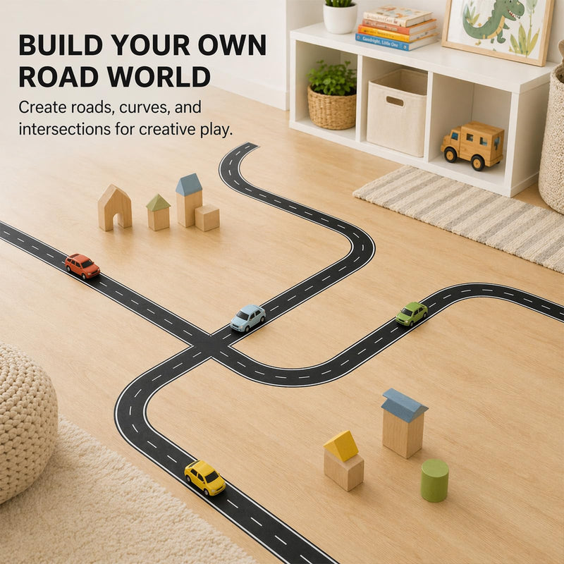 2 Pack 32.8 Feet Road Tape Roll, Black Toy Car Roadway Race Track Tape for Floors Tables Walls, Peel and Stick Racing Track Tape for Playrooms Classrooms Smooth Surface Decor