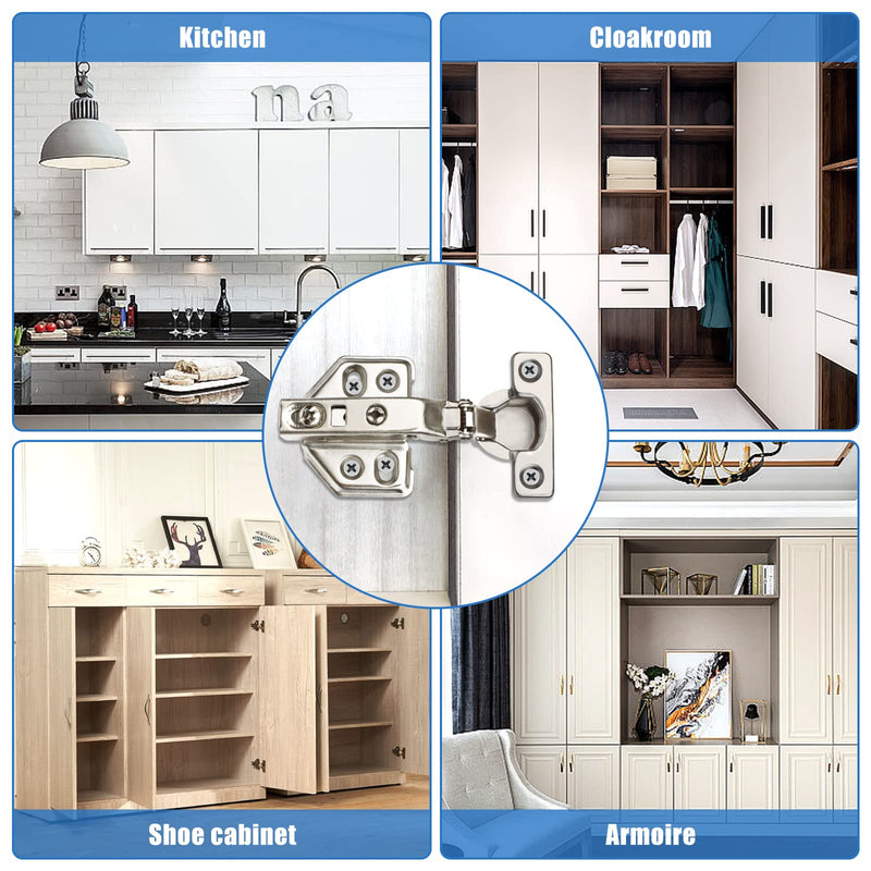 10 Pcs 26mm Frameless Soft Close Cabinet Hinge 90 Degree Full Overlay Kitchen Door Hinge Concealed Kitchen Cupboard Hinges Cupboard Door Hinges with Screws 10