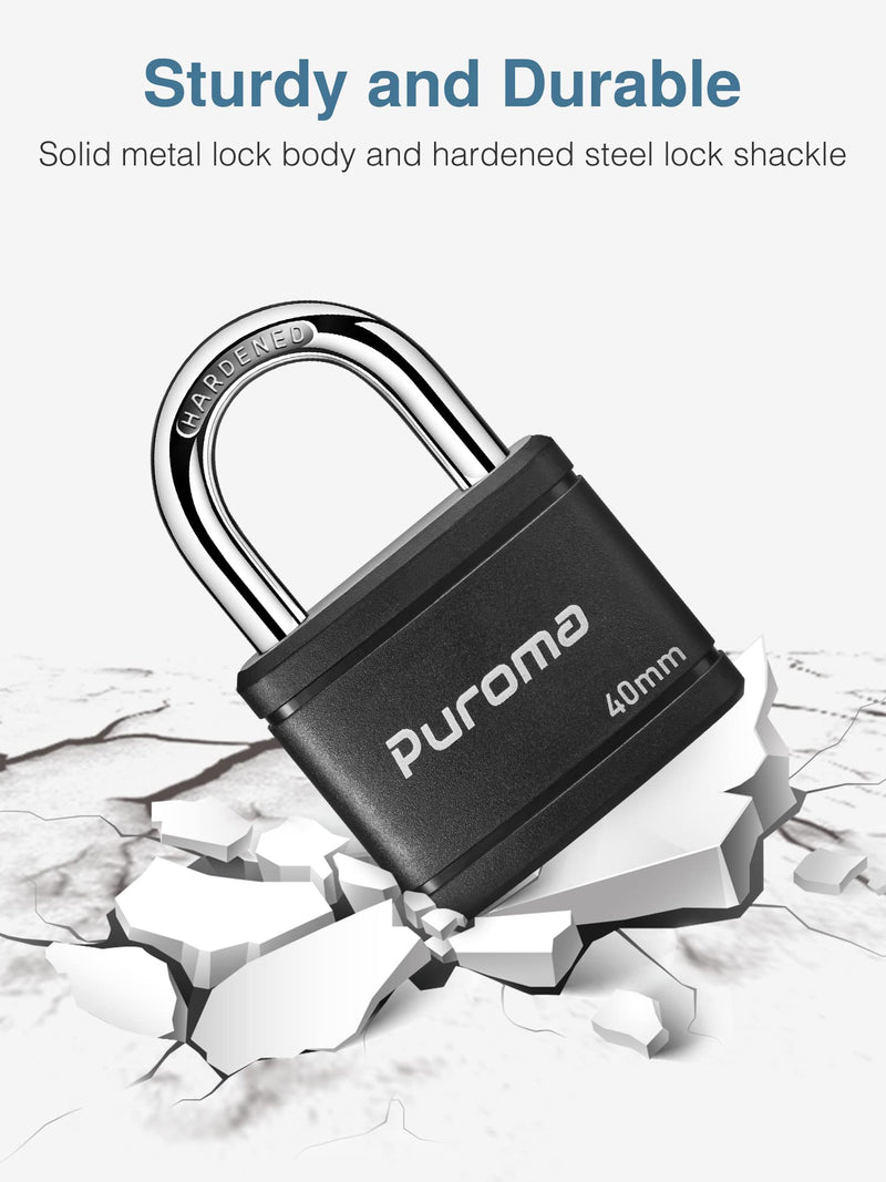 [Australia - AusPower] - Puroma 2 Pack Keyed Padlock with 3 Keys, 1.1 Inch Locker Lock 40mm Heavy-Duty Locks for Gate Fence Hasp Cabinet Toolbox School Gym Locker (Black) Black 