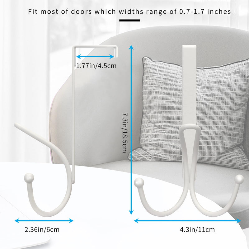 [Australia - AusPower] - FYY Over The Door Hooks - 2 Pack Door Hangers with Sponge Pad Prevent Scratches Heavy Duty Organizer Hooks for Living Room, Bathroom, Bedroom, Kitchen Hanging Clothes, Robe, Towels, Hats, Bags White 