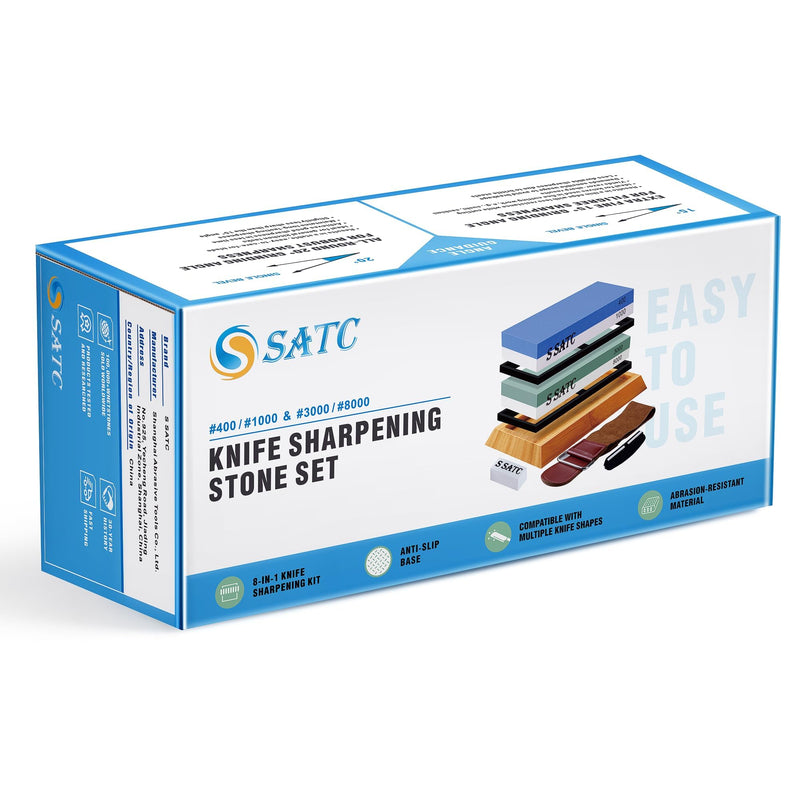 [Australia - AusPower] - S SATC Professional Whetstone 8-in-1 Whetstone for Knives Durable Sharpening Stone Grit 400 1000 3000 8000 Whetstone Sharpening Stone Knife Sharpening Stone Set 
