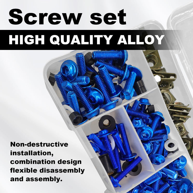 [Australia - AusPower] - 177pcs Fairing Bolt Kit, M5 M6 Motorcycle Windscreen Screws,Universal Motorcycle Fairing Screws, Aluminum Fasteners Fairing Bolts Nut Clips Kit, Fasteners Fixing Sportbike Bolts Fairing(blue) blue 