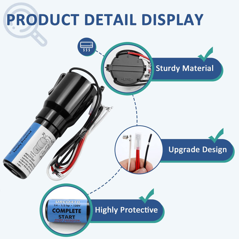 [Australia - AusPower] - URCO410 Solid State Relay Overload Start Capacitor Combination 3-in-1 Hard Start Capacitor Kit for Refrigerators Compatible for AC115V Air Condtioning Compressors 1/4 to 1/3 H.P.by MIFLUS URCO410-1pack 