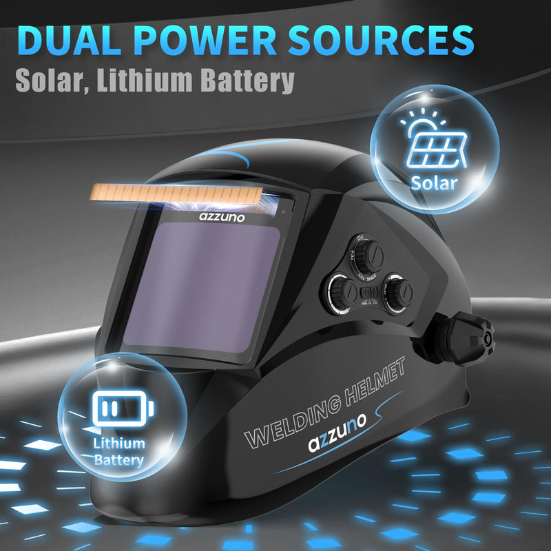 AZZUNO Welding Helmet Auto Darkening, True Color Large Viewing 3.94"×3.82", Solar Powered Welding Hood Mask with Wide Shade 4/5-9/9-13 for TIG/MIG/Stick Weld/Cut/Grind AZNH-1097 3.94"×3.82"