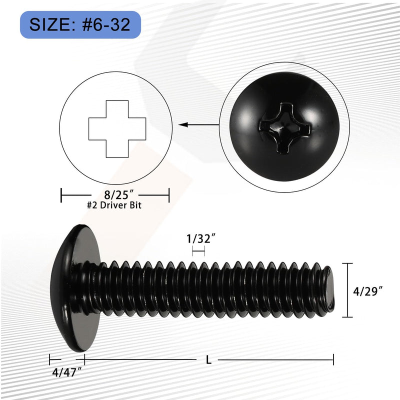 [Australia - AusPower] - #6-32 x 1/2" Truss Head Machine Screws, Full Thread, 18-8 Stainless Steel, Black Finish, Quantity 100 #6-32 x 1/2" 