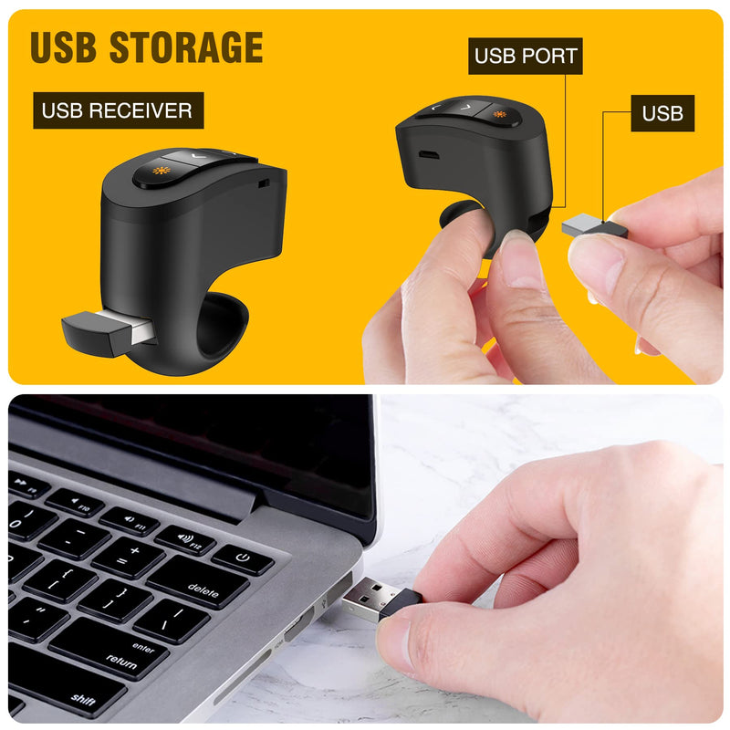 [Australia - AusPower] - Presentation Clicker USB Rechargeable Powerpoint Clicker, Finger Ring RF 2.4GHz Wireless Presenter Remote Clicker for Powerpoint Presentations for Mac Laptop PC 