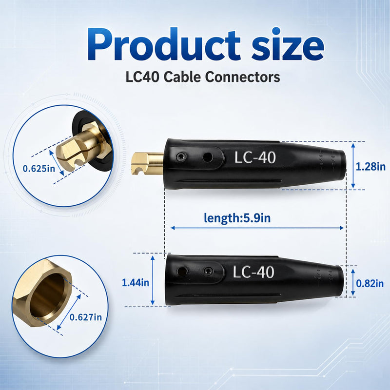 2 Pack LC-40 Welding Leads Quick Connector, Welding Cable Connectors, Male & Female Welding Connectors for Welding Machine Accessories, 1/0 and 2/0 Welding Cable Size Capacity, 350 amps Max Rating
