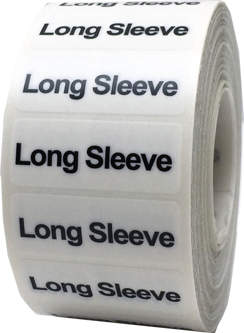 Long Sleeve Clothing Labels – Size Strip Stickers for Retail Apparel, 1.25 x 5 Inch Clear Adhesive Labels, 125 Total Stickers for Clothing Racks, Inventory, and Store Displays – Made in the USA