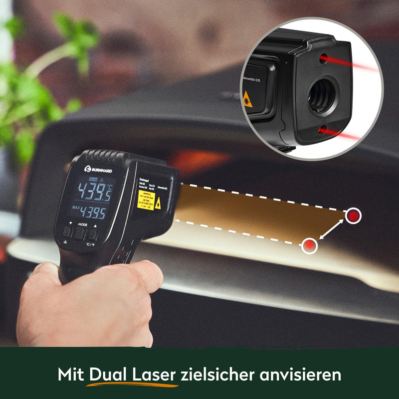 [Australia - AusPower] - BURNHARD Infrared Thermometer, Dual Laser, -50 - 550 °C, Laser Temperature Meter with Hold Function, Battery Operated, Emissivity Adjustable, Ideal for Pizza Stones and Grill Plates 