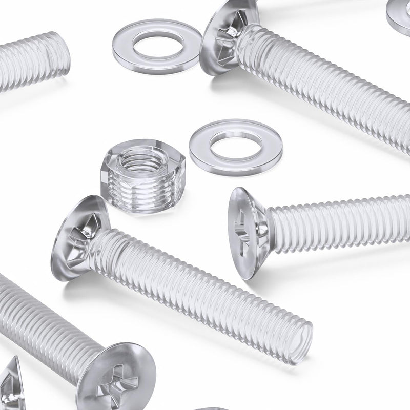 [Australia - AusPower] - 20 x Crosshead Countersunk Screw Nuts and Bolts, Transparent Clear Plastic Acrylic, M8 x 40mm - Acrylic Plastic Screws, Ideal Conversion 5/16 x 1-37/64 