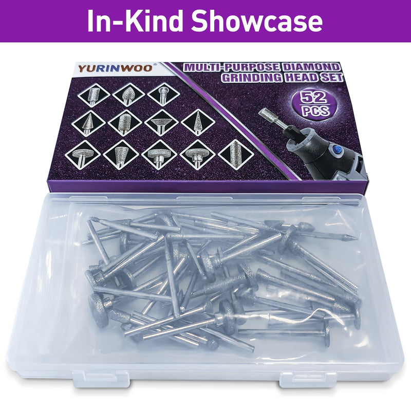 [Australia - AusPower] - 52 Piece Diamond Cutter Set, Diamond Cutter, Compatible with Dremel Grinding Attachments, Rotary Tool Accessories with 1/8 Inch (3 mm) Shank Fit for Stone Glass Ceramic Carving, Grinding, Polishing, 