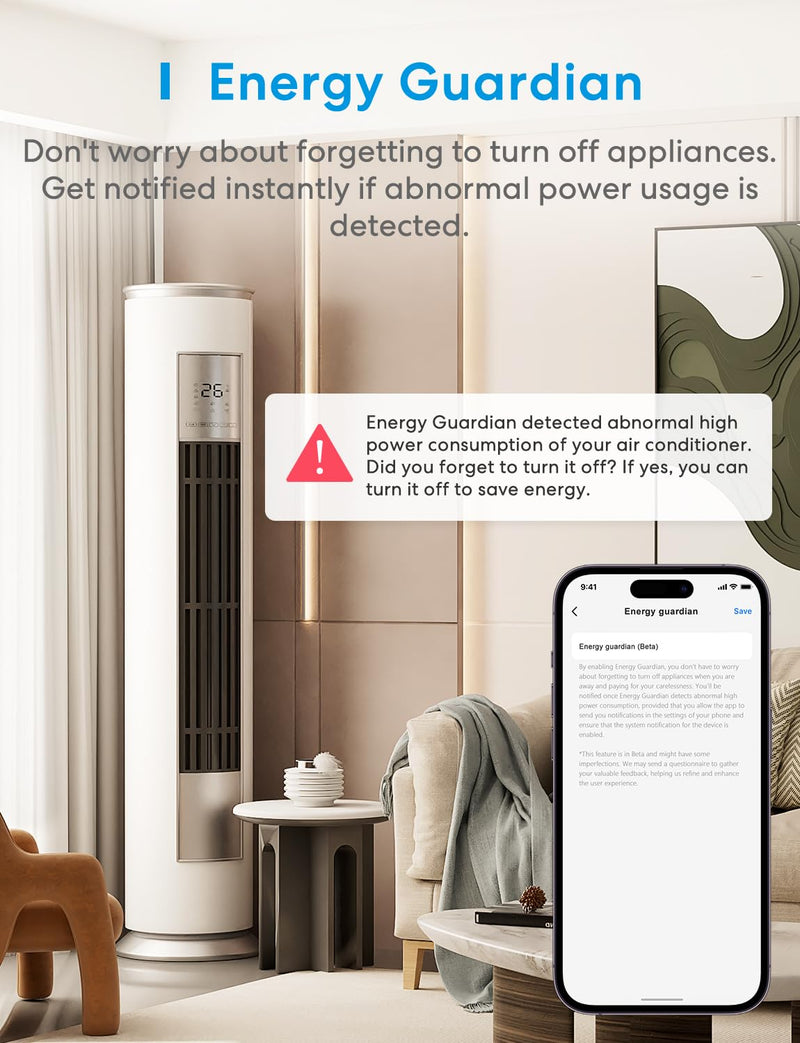 [Australia - AusPower] - meross Matte WLAN Socket with Power Consumption, 16A Smart Socket with Electricity Meter for Balcony Power Plant, Works with Apple Home, Alexa and Google Home, Voice Control, Remote Access, 4 Pieces 4 PCS 