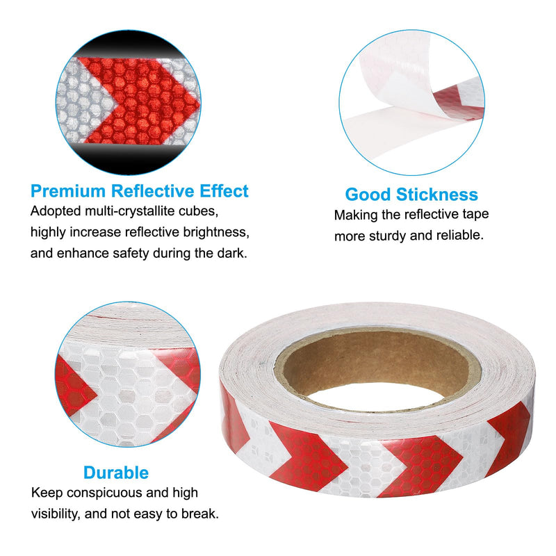 PATIKIL Reflective Tape, 1 Inch x 66 FT Waterproof Self Adhesive High Visibility Safety Warning Arrow Tape Outdoor Reflectors for Trucks Trailers Cars, White Red 1 Inch x 66 Feet