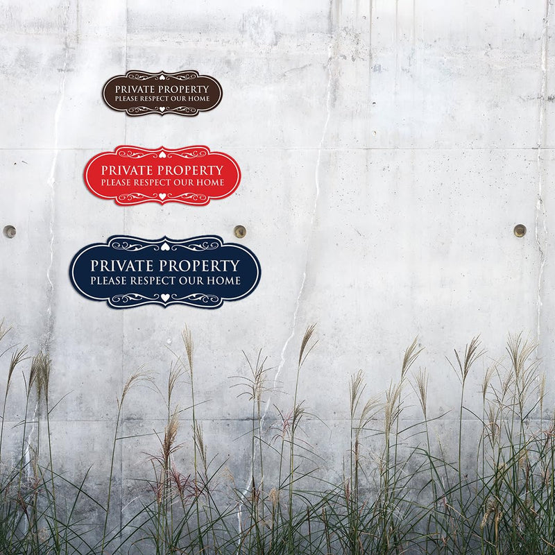 Designer Private Property Please Respect Our Home Sign (Black Gold) - Large 2 Pack 3.5 x 9" - Large (2 Pack) Black Gold
