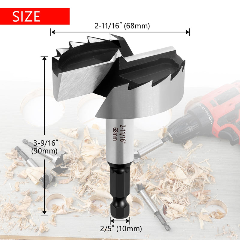 [Australia - AusPower] - NICAVKIT Professional Forstner Drill Bit 68 mm for Wood, 68 mm Forstner Drill Bit Wood Hole Cutter with Hex Shank, Wood Drill, Pot Drill, Art Drill for Wood Ø 68mm 