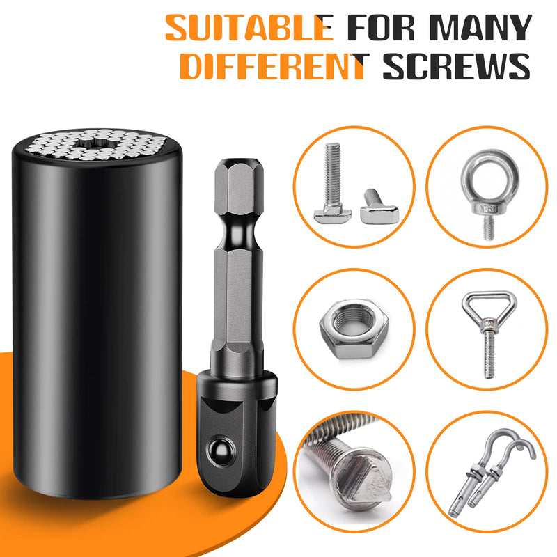 [Australia - AusPower] - Super Universal Socket Tools Gifts for Men - Christmas Stocking Stuffers for Men Him Husband Women Cool Stuff Ideas Gadgets Birthday Gifts for Dad Grip Socket Set with Power Drill Adapter (7-19mm） Black 
