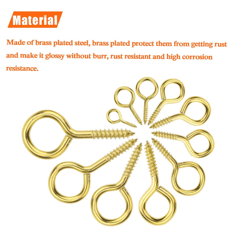 [Australia - AusPower] - 200 Pieces 0# Screw Eyes, Screw in Eye Hooks, Metal Screw Eye Pins Hooks, Brass Plated Steel Screw Eyes, Gold 0# 