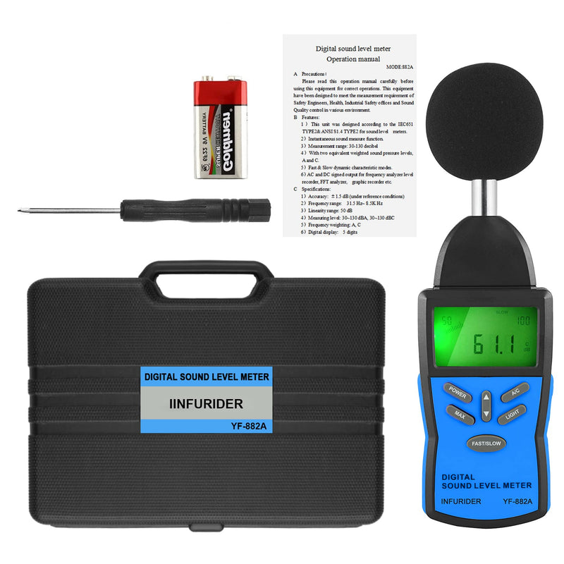 [Australia - AusPower] - Portable Decibel Meter, Sound Level Monitoring and Noise Volume, MAX/MIN Noise Measurement with Data Hold LCD Backlight and Accuracy of +/-1.5dB 