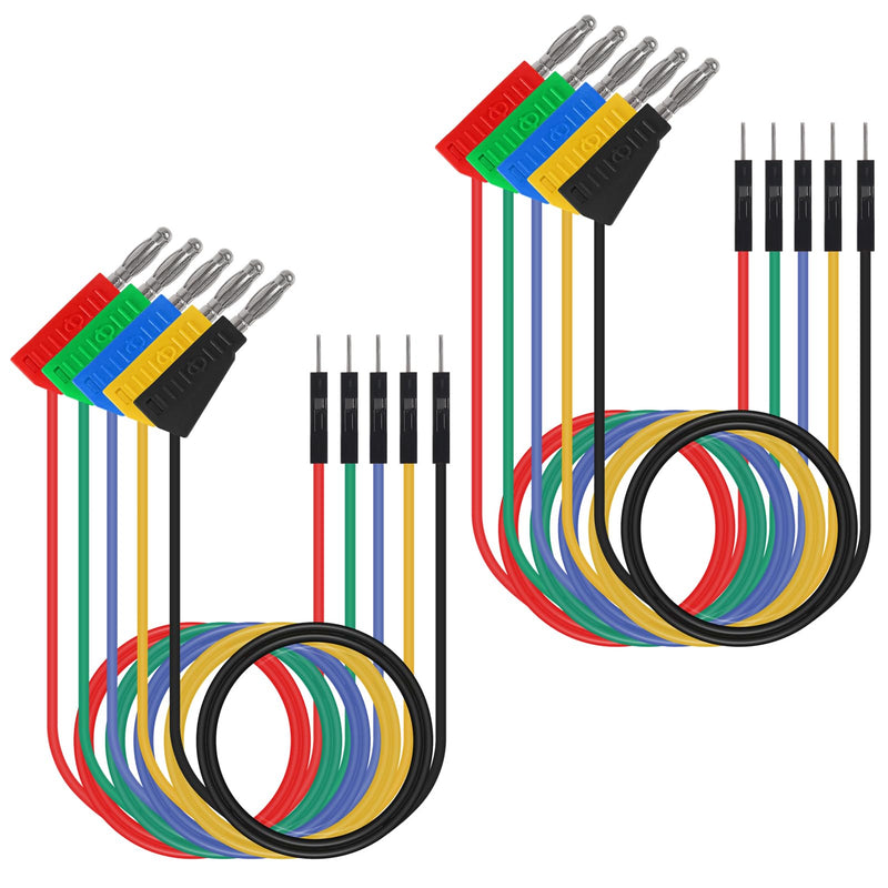 [Australia - AusPower] - 10PCS Stackable Banana Plug to Breadboard Male Jumper Wires, 22AWG Soft Flexible Silicone Test Leads, 4MM Banana Plug to Jumper Wires for Electrical Testing, 27.5CM 