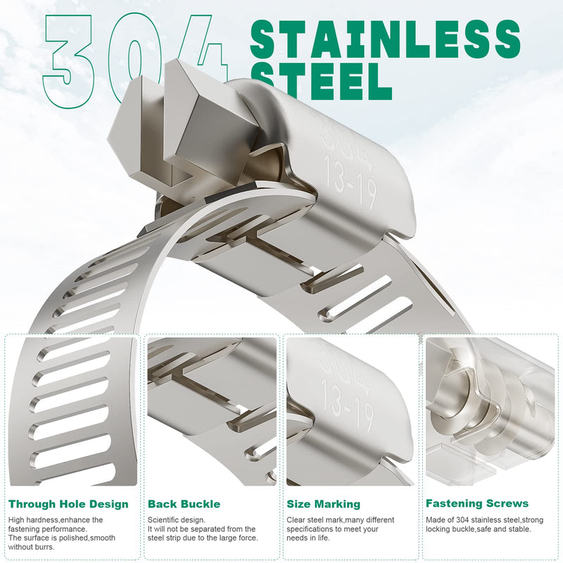 [Australia - AusPower] - 40PCS Hose Clamps Stainless Steel Adjustable 1/2"– 3/4"(13-19mm) Worm Gear Hose Clamp Kit,Small Metal Hose Clamps Set for Automotive,Plumbing,Intercooler,Pipe,Fuel Line Radiator Clamps 1/2"-3/4"(13-19mm) 