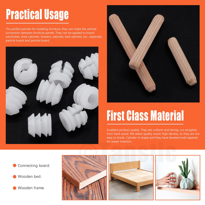 [Australia - AusPower] - Tanstic 270Pcs 3 in 1 Furniture Connecting Hardware Connectors Kit, Furniture Cam Lock Fasteners Including Cam Lock Fittings with Dowel, Pre-Inserted Nut, Wood Dowel Pins Furniture Crib Screws 