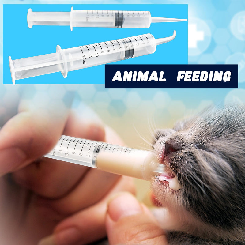[Australia - AusPower] - 100 Pcs 12ml Plastic Syringes with Curved Tip and Straight Tip Disposable Irrigation Syringe with Measurement Dispensing Syringe Tools for Oral Care Animal Feeding 