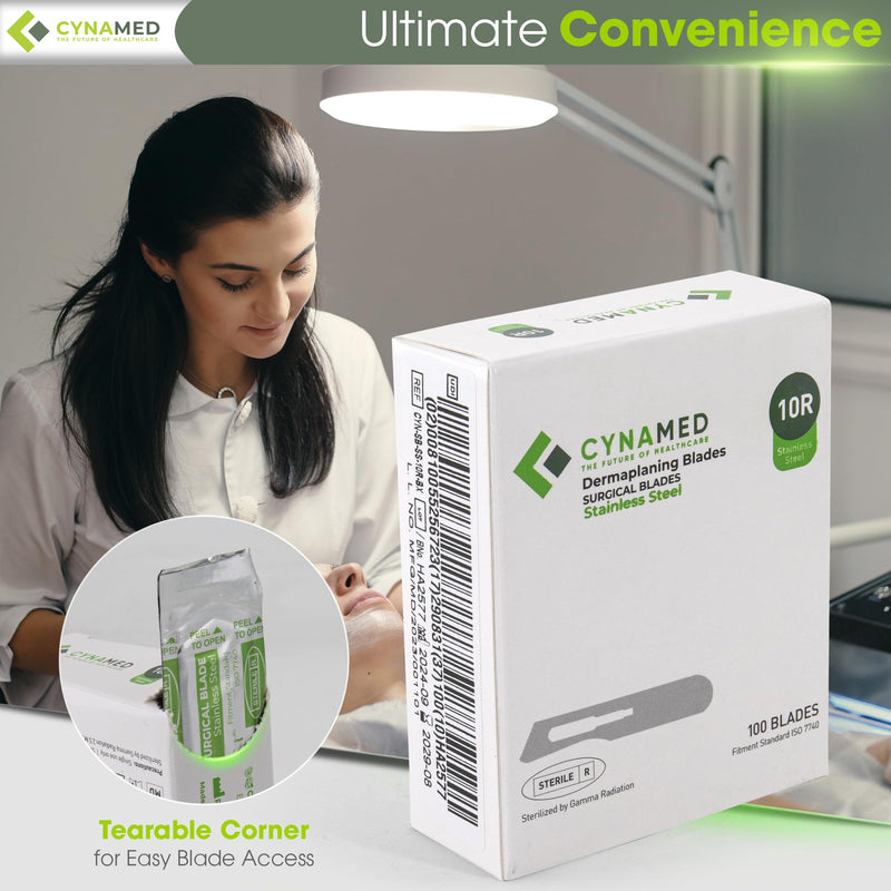 [Australia - AusPower] - Dermaplaning Replaceable Blades No.10R – Box of 100, High-Quality Stainless Steel for Precise Exfoliation and Smooth Skin, Professional-Grade Blades for Facial Hair Removal and Skincare Treatments 