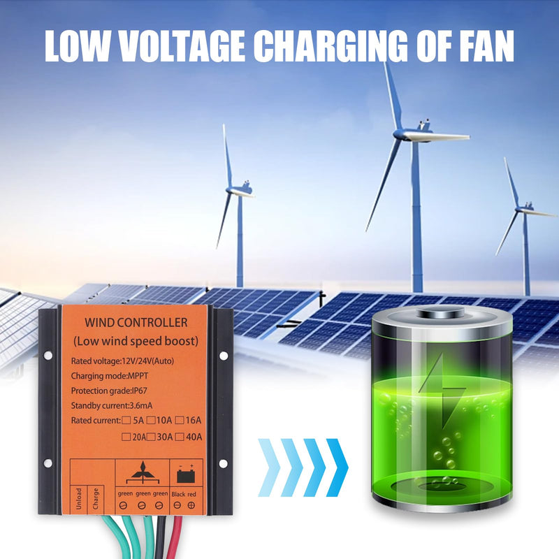 [Australia - AusPower] - Wind Turbine Generator, 12V/24V Wind Turbine Charge Controller IP67 MPPT Wind Turbine 16A 300W-1000W Step up Wind Battery Controller 
