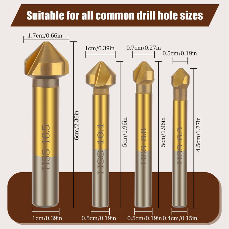 [Australia - AusPower] - XCRPRT Countersink Set Made of HSS Steel, Professional Countersink Drill Set, Countersink Wood Set, 90° Titanium Coated Countersink Deburring 