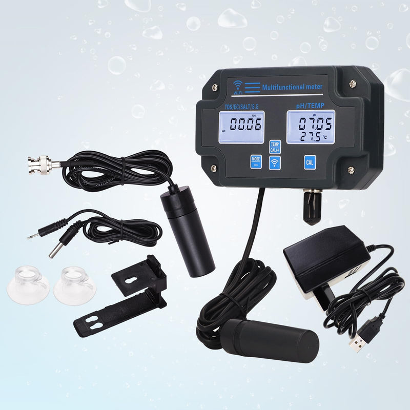 [Australia - AusPower] - DANOPLUS Smart Water Quality Tester, 24 hrs Wireless App Monitoring of pH EC TDS Salinity SG Temperature, Mountable with Alarm Function for Aquariums & Hydroponics 