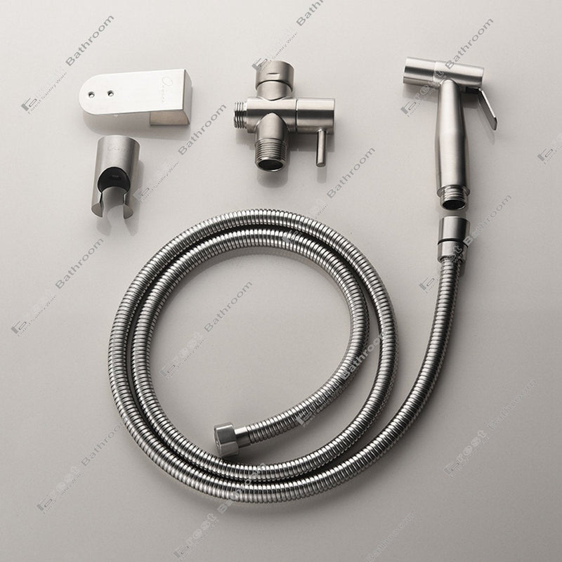 Brushed Nickel Hand Held Bidet Sprayer Qualitied Stainless Steel Diaper Sprayer Shattaf Complete Set for Bidet Toilet Bathroom