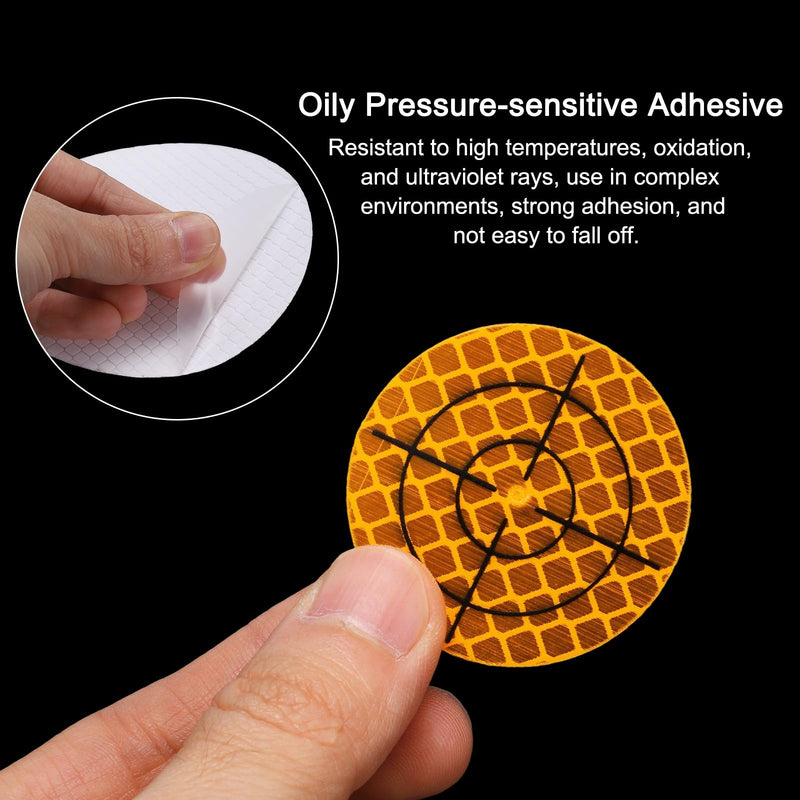 HARFINGTON 60pcs Survey Reflector Sheets 40mm x 40mm Self-Adhesive Surveying Target Mark Sticker Total Station Round Reflective Sheet Tape for Ship Inspection Tunnel Measure, Yellow 60