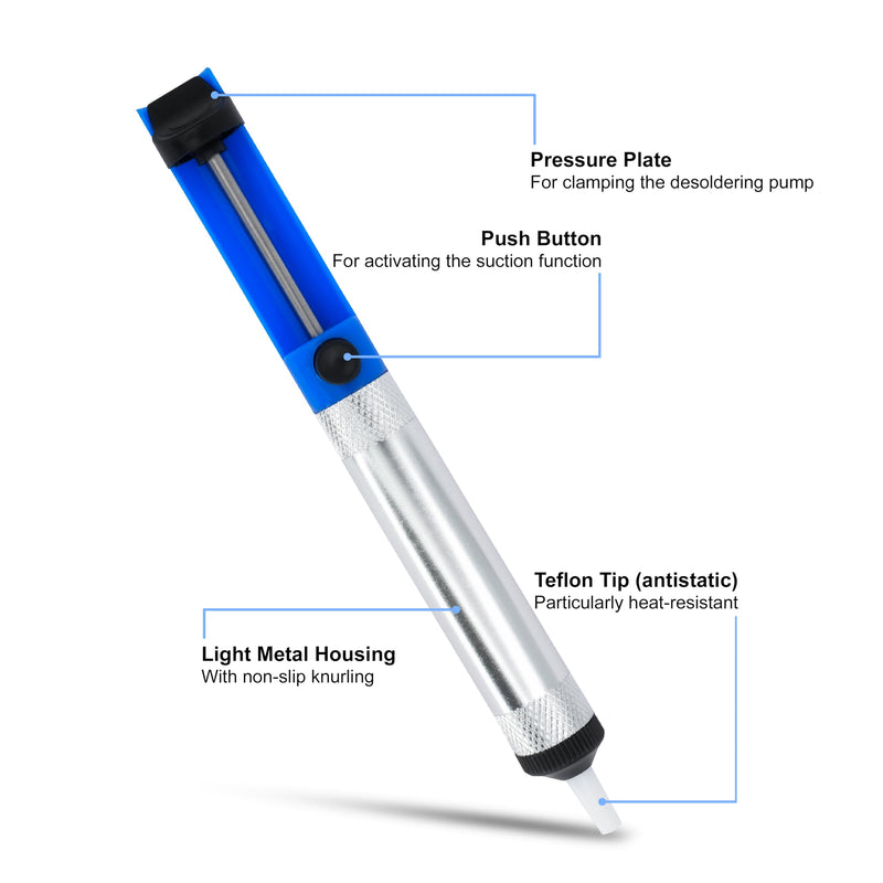 BIGtec Desoldering Suction Pump Antistatic Desoldering Pump Soldering Suction Pump Soldering Suction Pump Desoldering Soldering Aid Teflon Tip Light Metal