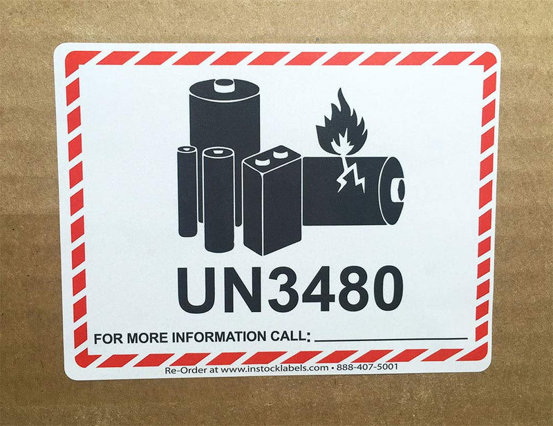 UN3480 Caution Lithium Battery Labels 3.25 x 4.25 Inch 500 Total Stickers for Smaller Packages Only