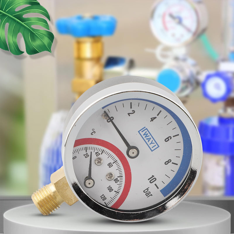 [Australia - AusPower] - Temperature Manometer, Input 120 °C, Thermomanometer, Temperature Manometer, G1/4 Thread, 0-10 Bar 