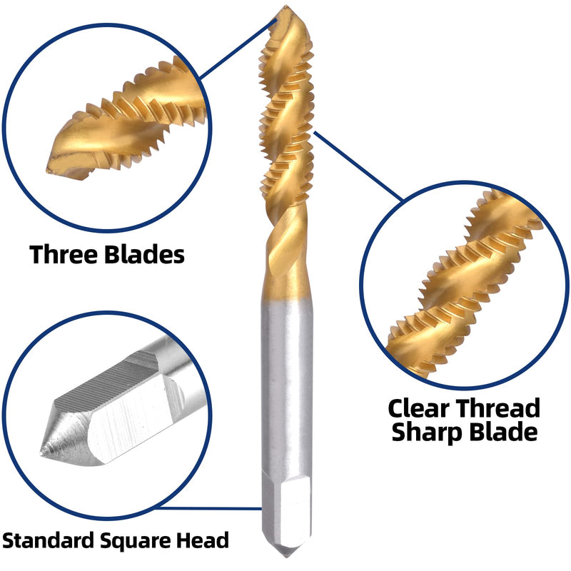 [Australia - AusPower] - Burkit 2pcs M3 X 0.5 Spiral Flute Tap, HSS Titanium Coated Spiral Flute Plug Threading Tap M3 x 0.5 Spiral Flute Tap Ti-co 