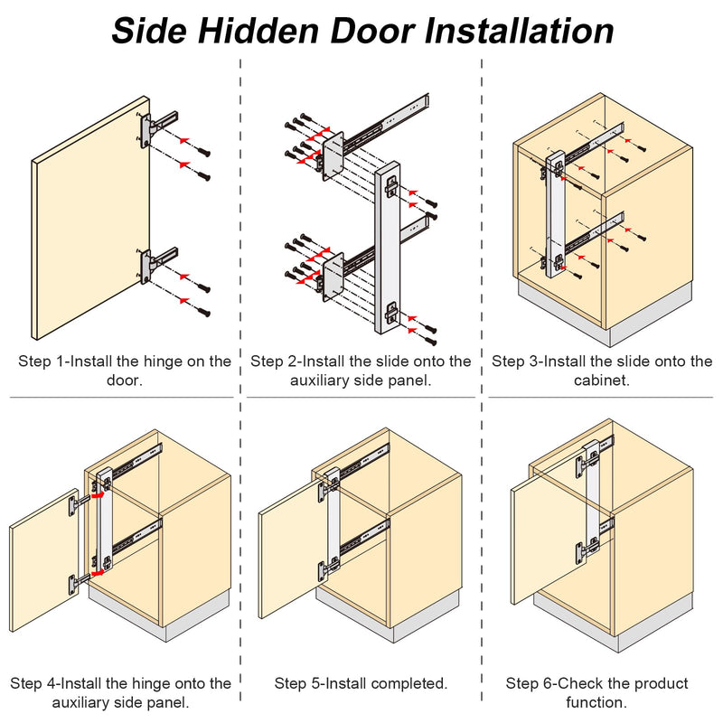 NECILO Cabinet Pocket Door Slides 20 Inch, Sliding Cabinet Pocket Door Hardware, Full Extension Ball Bearing, Space Saving Top/Side Mount for Cabinet Doors Wardrobes Closet Pantry, 1 Pair