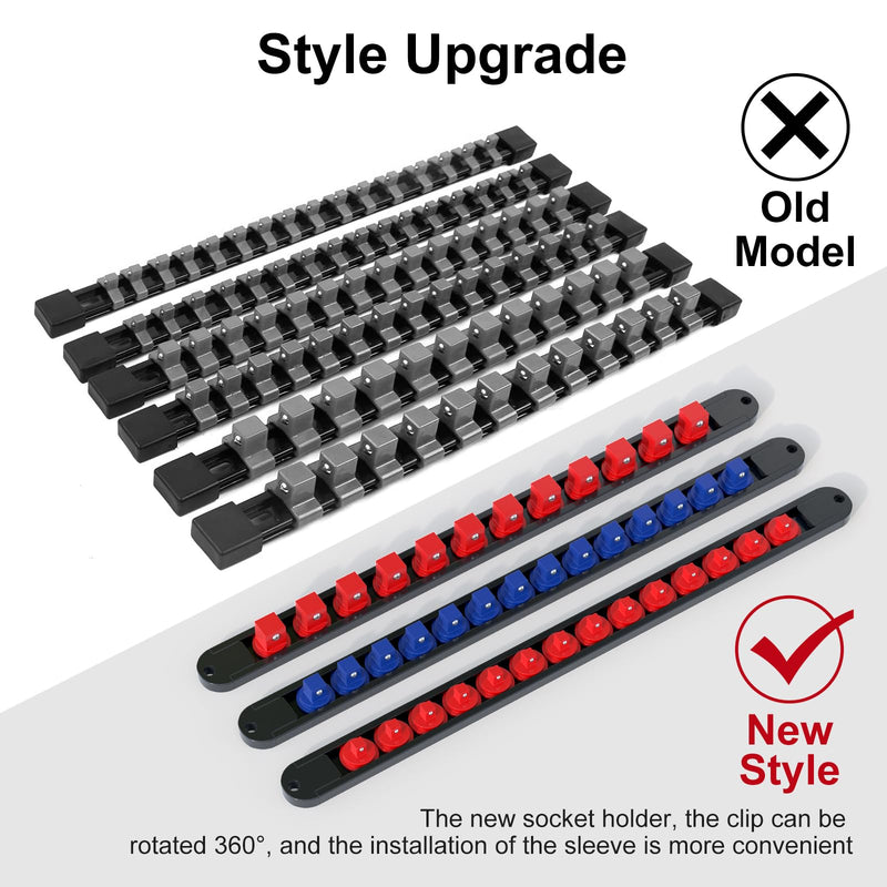FIVEPEARS 6PCS 360° Socket Organizer Twist Lock,3/8 1/4 1/2 Socket Storage Rails, Premium Quality Socket Holders for Tool Box ，Tool Carts，Contains up to 80 Clips (Blue & Red) REDBLUE-6