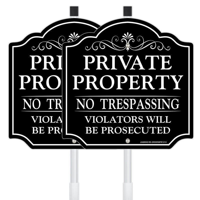 JIAMING No Trespassing Signs with 36" Stakes (2-Pack) 12x12 Inch Heavy-Duty Aluminum Private Property Sign | Violators Prosecuted Warnings, UV-Fade Proof and Weather Resistance.Easy to Mount.