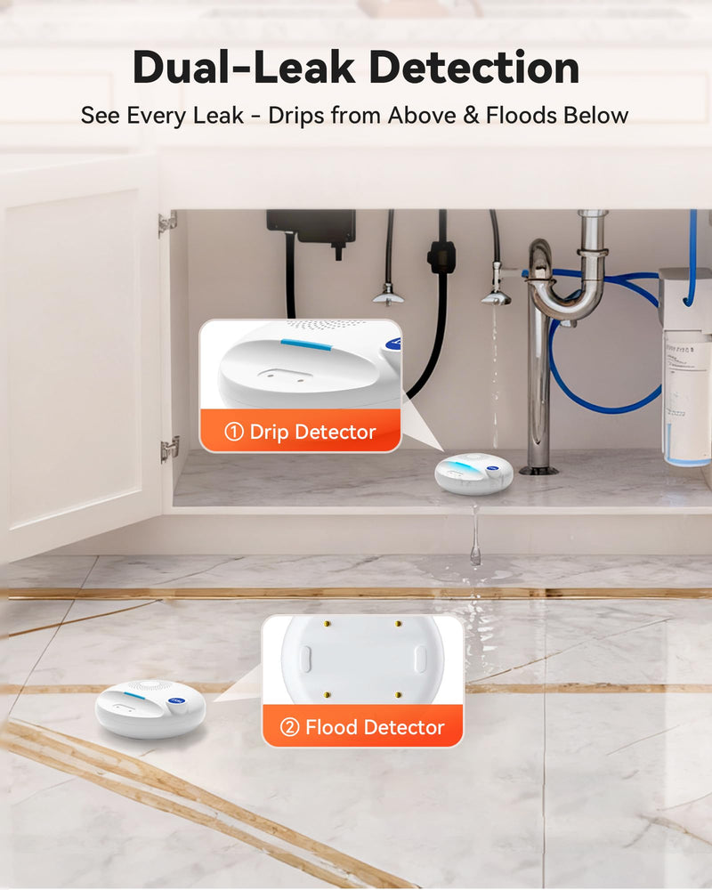 [Australia - AusPower] - PILSAMAS WIFI Water Leak Detector 4-Pack (Siren) + Samrt Hub with Number Display to Pinpoint Leaks, Multi-Point Alarm, APP Aler, IP67 Wireless Water Sensor & Drip Alarm for Home, Basement, Bathroom 