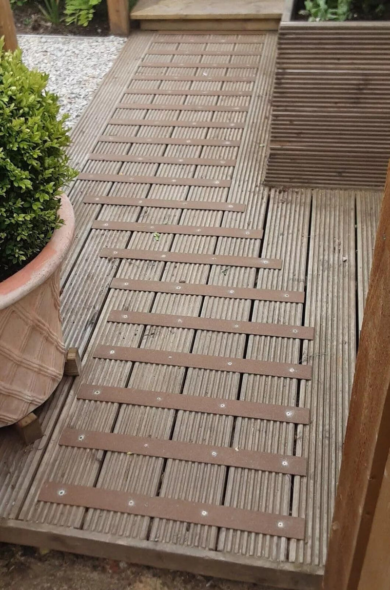 Anti-Slip Decking Strips - Pack of 5 (16" x 2") Heavy Duty GRP Non-Slip Treads for Outdoor Steps, Ramps & Decks - Weatherproof, Easy to Install, Long Lasting Safety Grip (Brown) Brown
