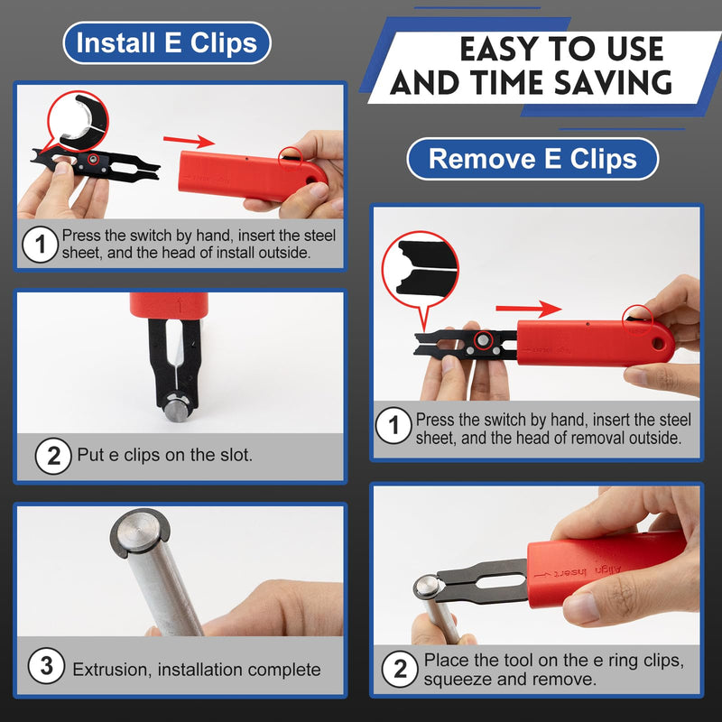[Australia - AusPower] - E Clip Tool, E Clips Removal And Installation Assortment Kit Tool Set, Exchangeable 4 Sizes (3/4/5/6mm) Clip Rings Kit & 40Pcs E Clips 