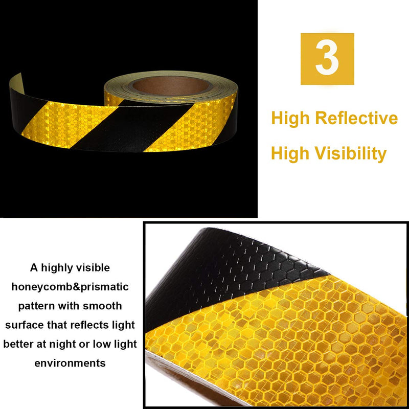 Waterproof Reflective Safety Tape Roll 2"X150' Yellow Black Striped Floor Marking Tape Hazard Caution Warning Tape Auto Truck Self-adhesive Safety Sticker Strips for Wall Factory Trailer Vehicle Yellow&Black-Honeycomb