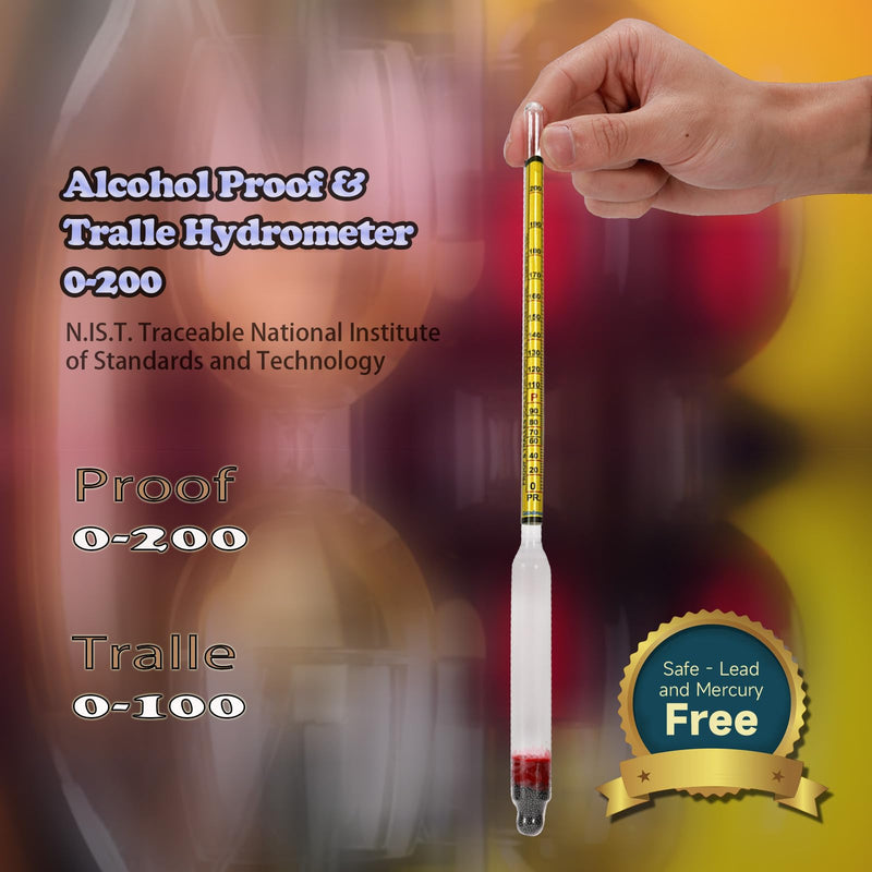 [Australia - AusPower] - Alcohol Hydrometer Meter Test Kit 0-200 Proof & Tralle,with Glass Test Jar,Accurate Tester & Glass Cylinder for Proofing Distilled Spirits & Moonshine Alcoholmeter Testing Set,HDRELEODY 