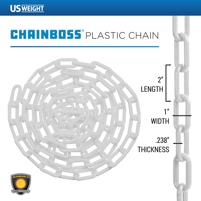 [Australia - AusPower] - US Weight (Made in USA) 2" x 10' White Plastic Safety Chain ft. SunShield UV Resistant Technology 10 FEET 