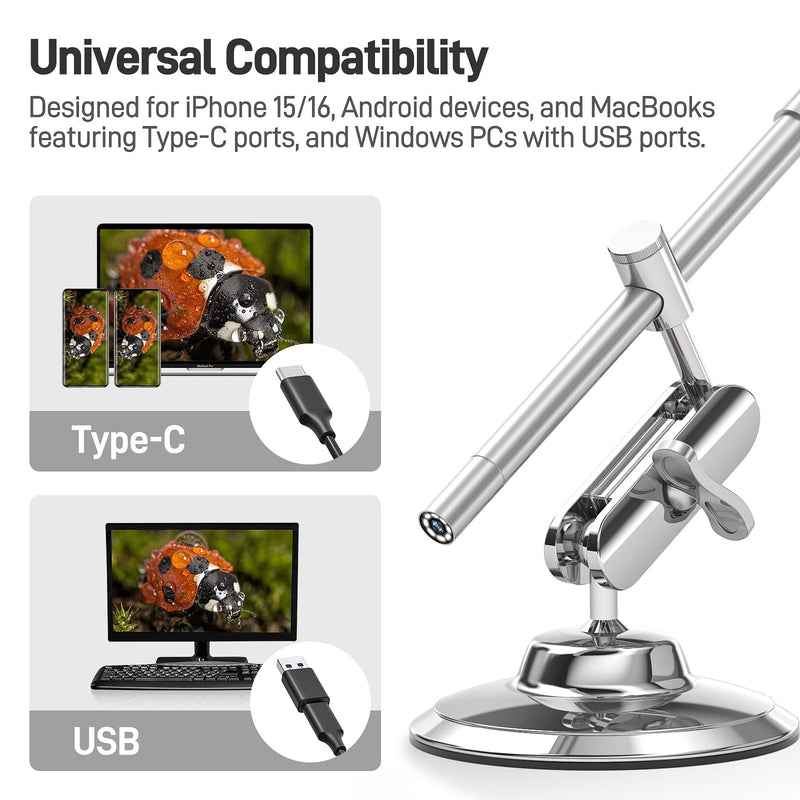 [Australia - AusPower] - Teslong USB-C Digital Microscope, 10X to 200X Magnification Portable Camera with 8 LED Lights, Handheld Rotating Metal Stand for Coin, Electronic, Compatible with iPhone 15+ and Android Devices 