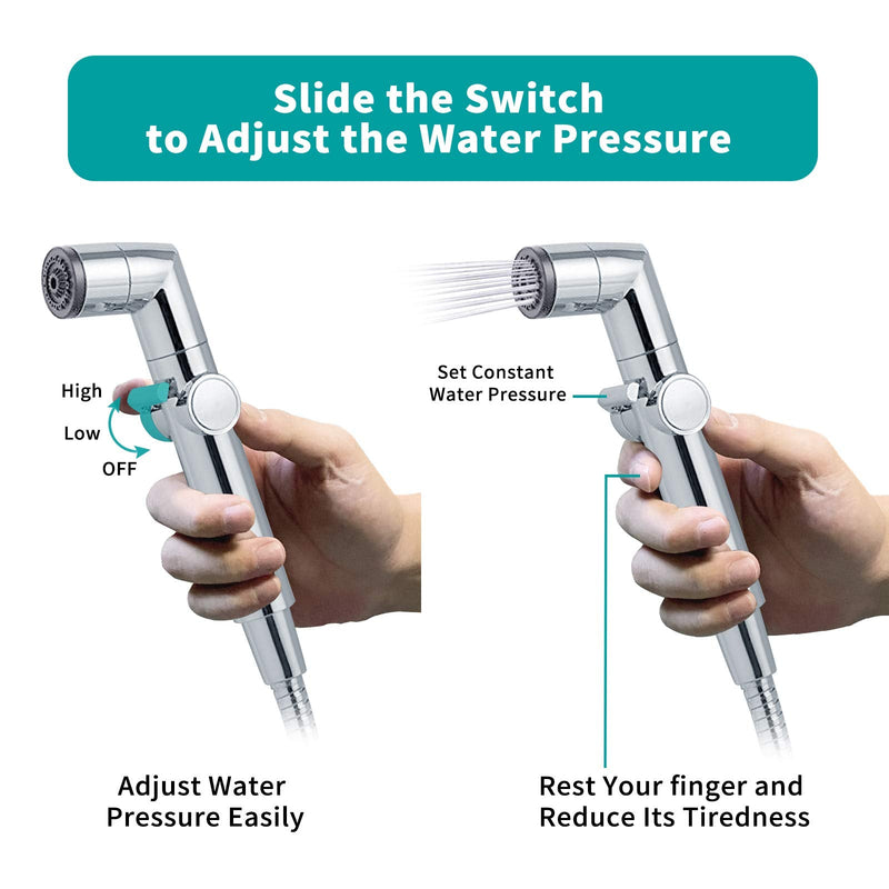 MIAOHUI Muslim Shower, Handheld Bidet Sprayer for Toilet, Cloth Diaper Sprayer, Health Faucet, Bum Gun with Hose and Holder, Wall or Tank Mount(Chrome) Chrome