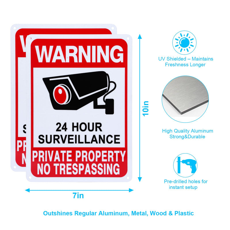 2-Pack No Trespassing Signs Private Property, Video Surveillance Signs Outdoor – Upgraded Version with Enlarged Camera Pattern, 10 x 7 in UV Printed Fade-Resistant Rust-Free Aluminum – Ideal for Home, Business, Driveway, CCTV